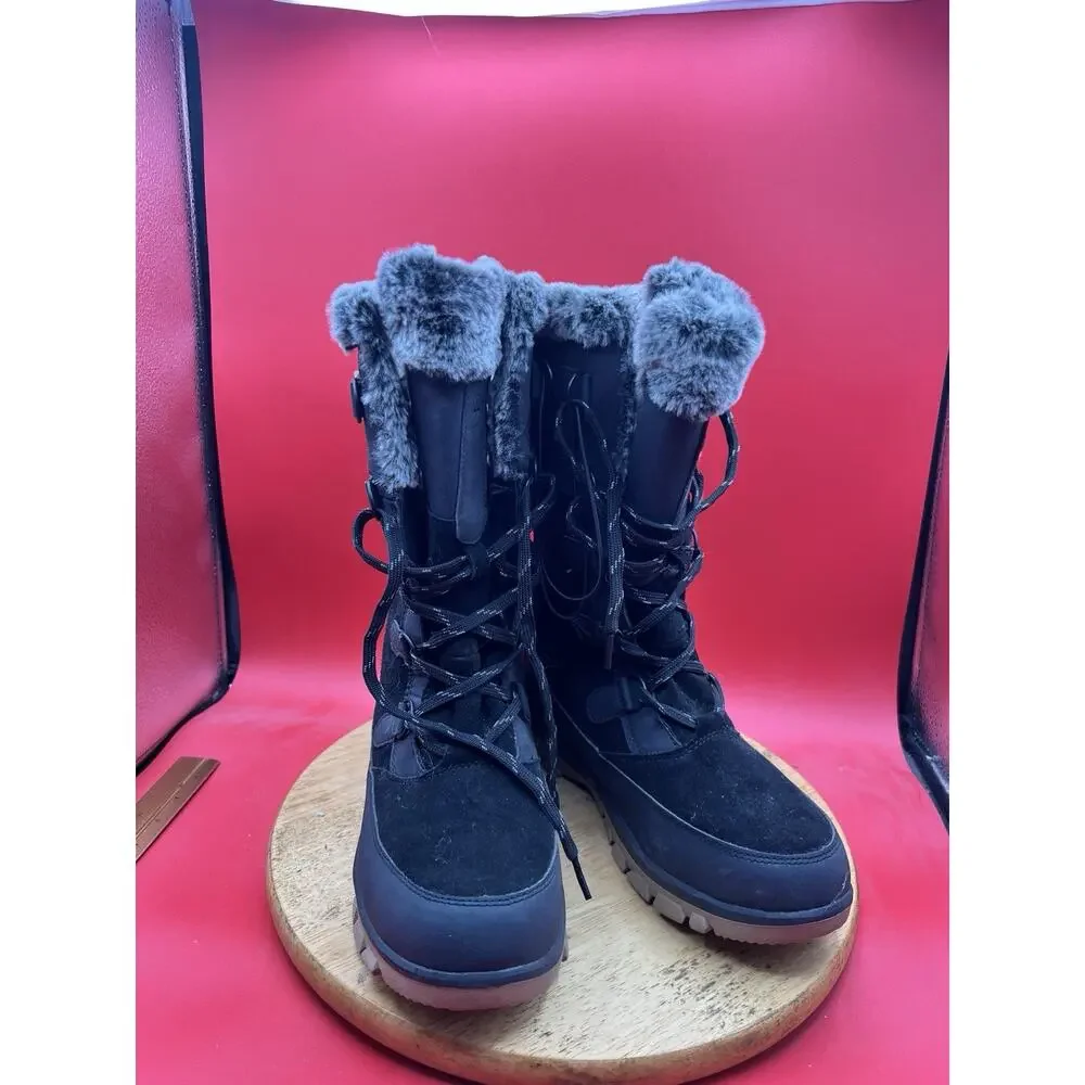 All In Motion Boots Womens 9 Cecily Shearling Lace Up Winter Snow Black Suede